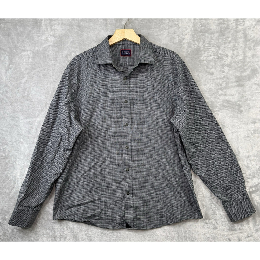 Untuckit Shirt Mens XL Black White Check Plaid Casalferro Cotton Long Sleeve